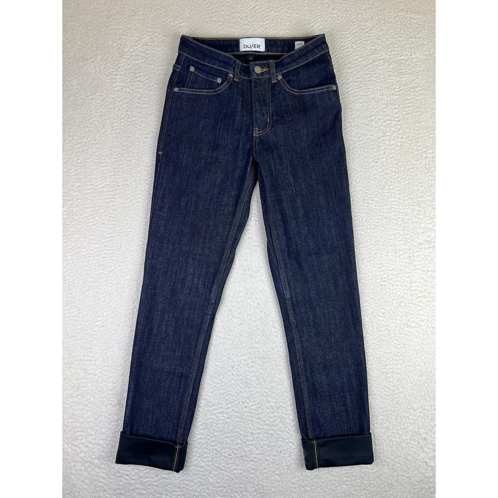 DU/ER Jeans Womens 24x32 Blue Dark Wash Mid Rise Stretch Cuffed Skinny Denim